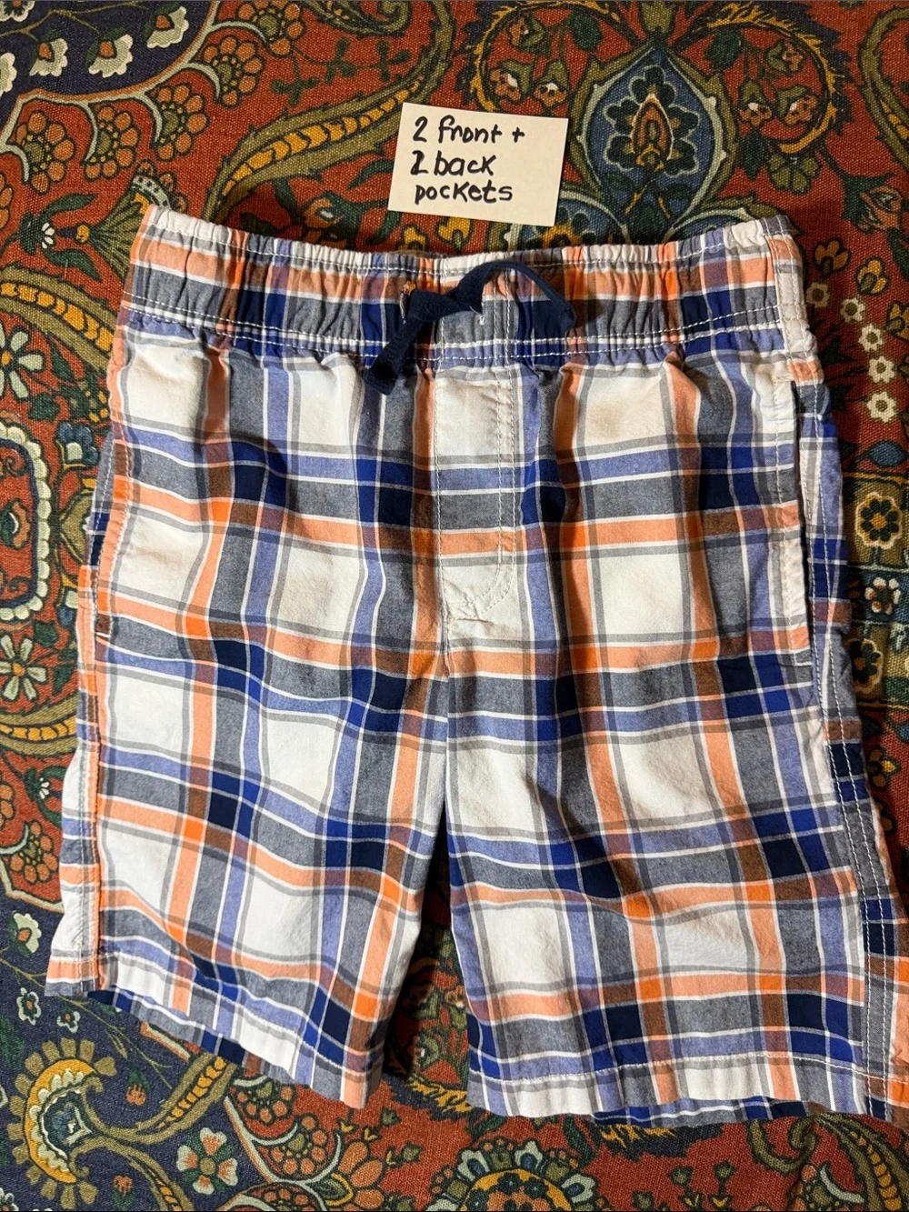 Gymboree Plaid Pull-On Shorts - Navy & Orange Plaid (2) pairs bundle 100% cotton